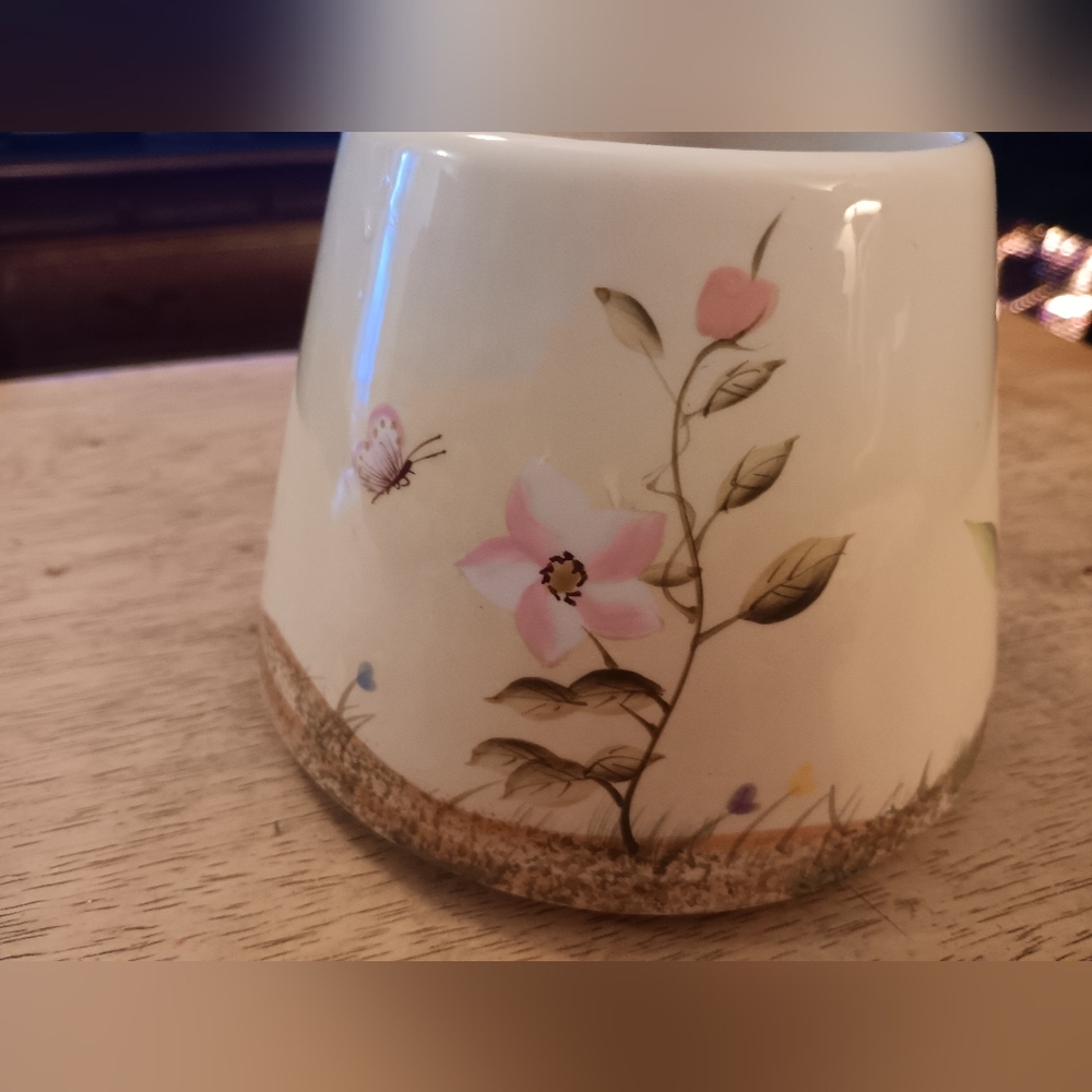 Floral Ceramic Candle Shade with Butterfly Design